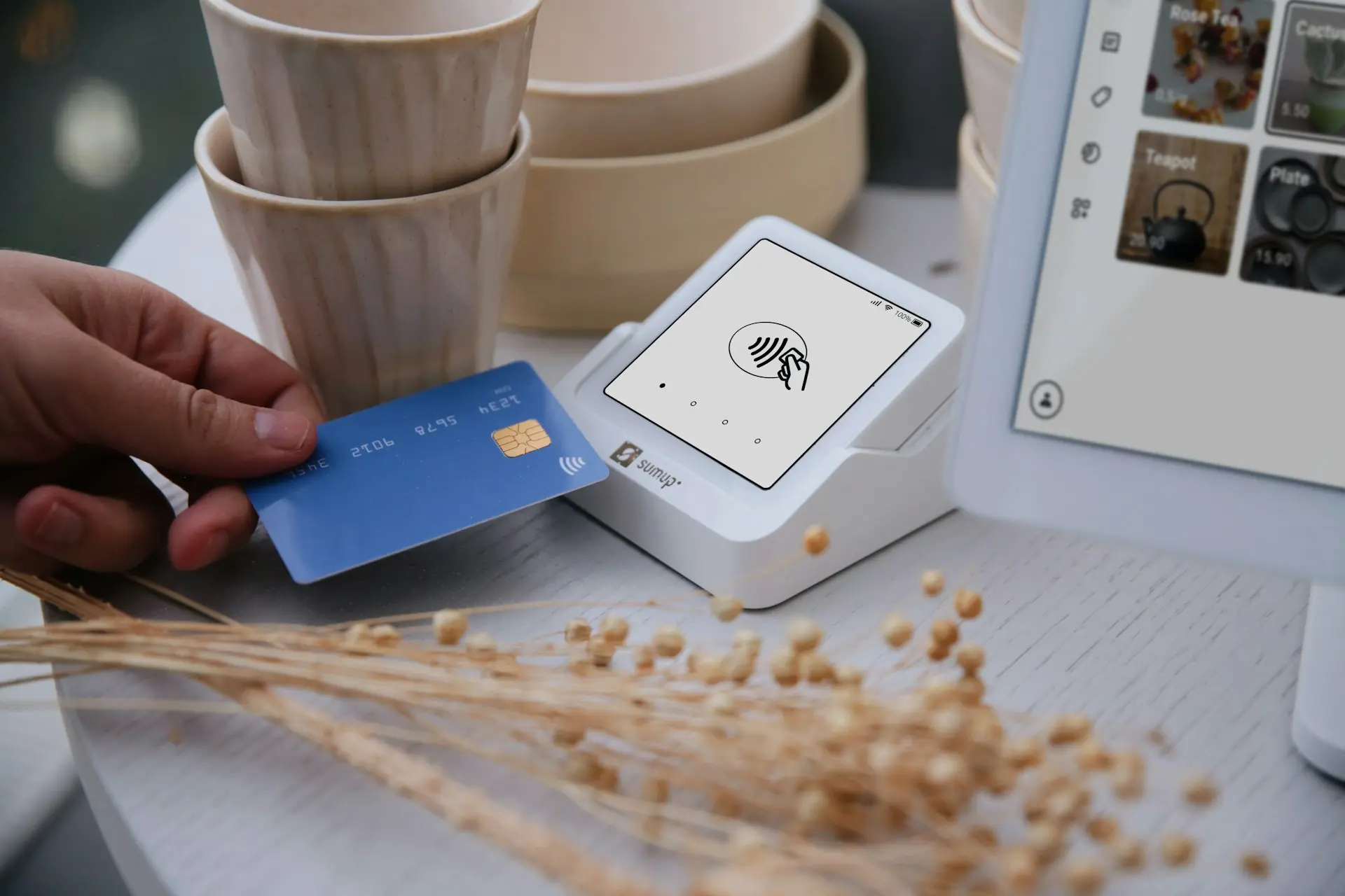 Paying with a credit card at a point of sale.
